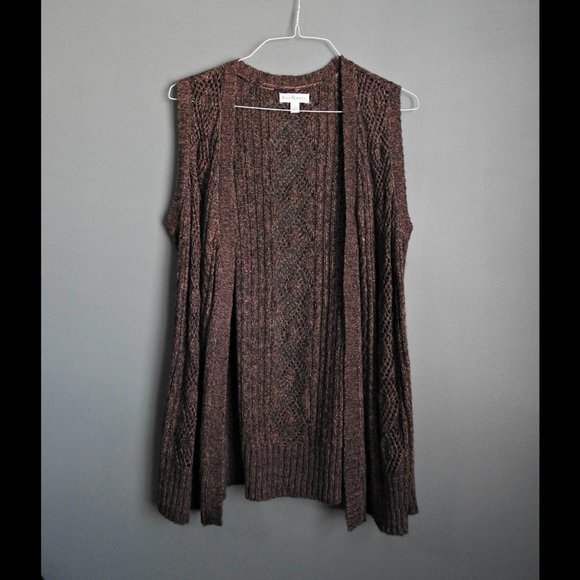 2/$13 Kim Rogers Brown Long Open Weave Vest - Size Large - Picture 2 of 6
